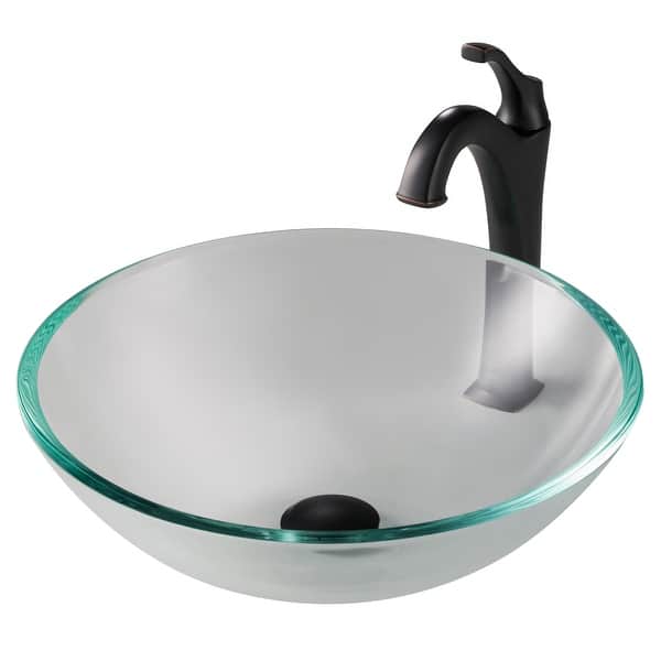 slide 2 of 35, Kraus Glass Vessel Sink, Bathroom Faucet, Pop Up Drain, Mounting Ring Oil Rubbed Bronze