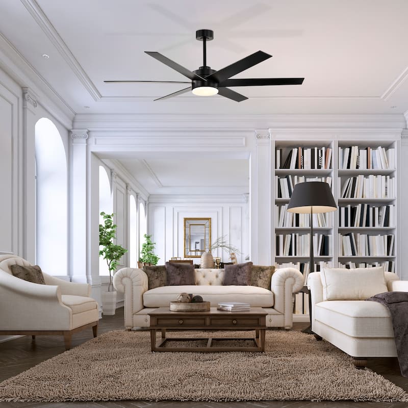 62-in Matte Black 6 Speed Ceiling Fan with LED Light and Remote Control
