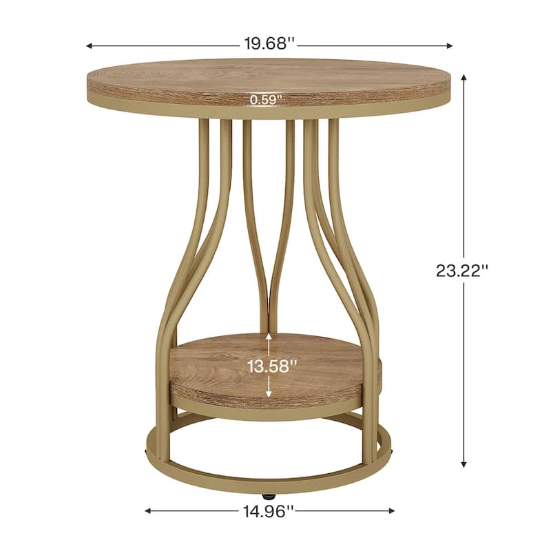 2-Tier Round End Side Table, Modern Nightstand