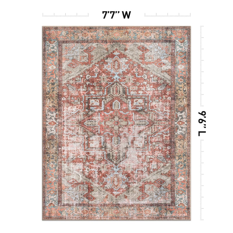 World Rug Gallery Vintage Boho Medallion Machine Washable Non Slip Area Rug