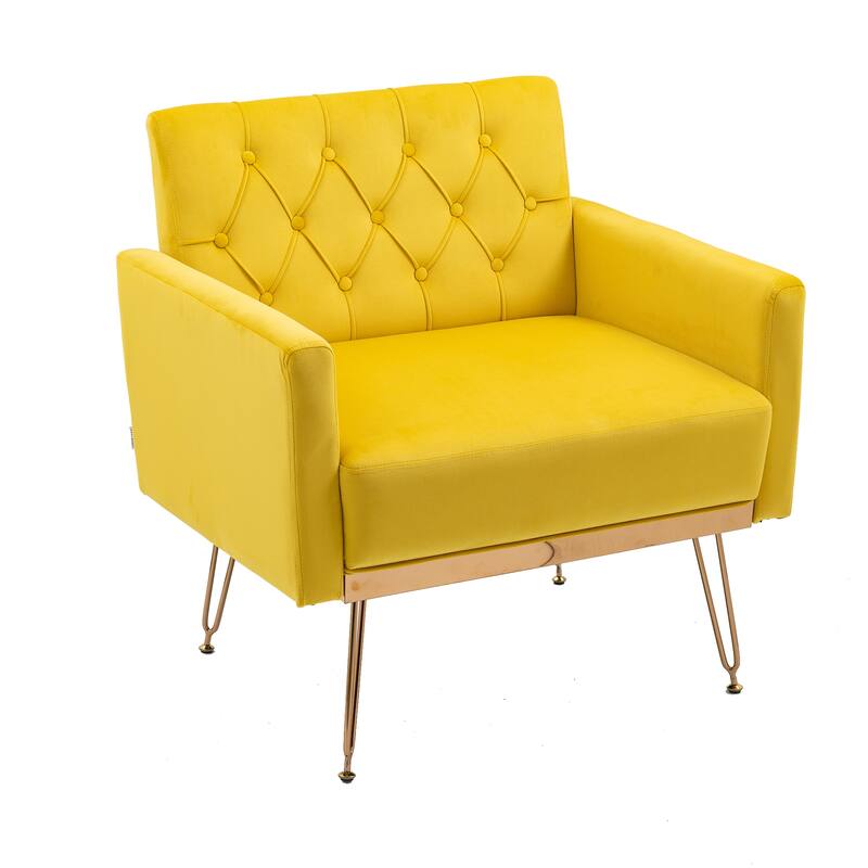 Velvet Upholstered Armchair Single Sofa Modern Tufted Reading Chairs Gold Metal Leg Wingback Chairs for Living Room Bedroom