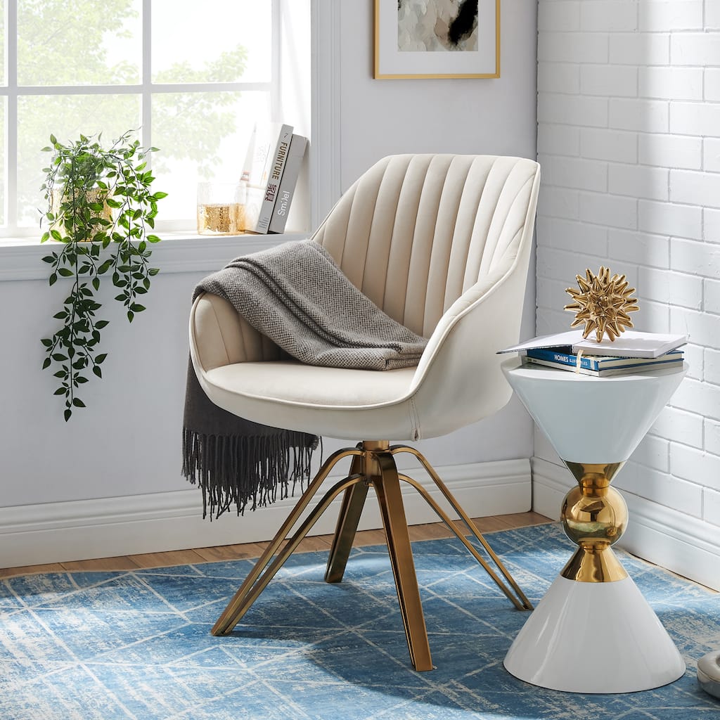 Art Leon Classical Velvet Swivel Office Accent Chair with Golden Legs