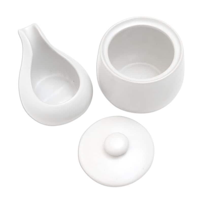 Novica Handmade Coffee Time In White Ceramic Cream And Sugar Set (Pair)