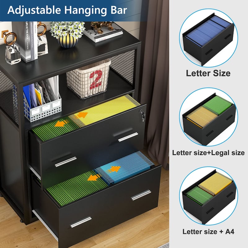 2-Drawer Lateral File Cabinets Legal Size, Large Filing Cabinet with Lock, Printer Stand