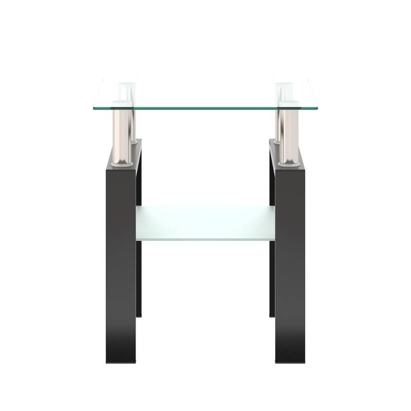1-Piece Modern Tempered Glass Tea Table Coffee Table End Table, Square Table for Living Room, Transparent/Black