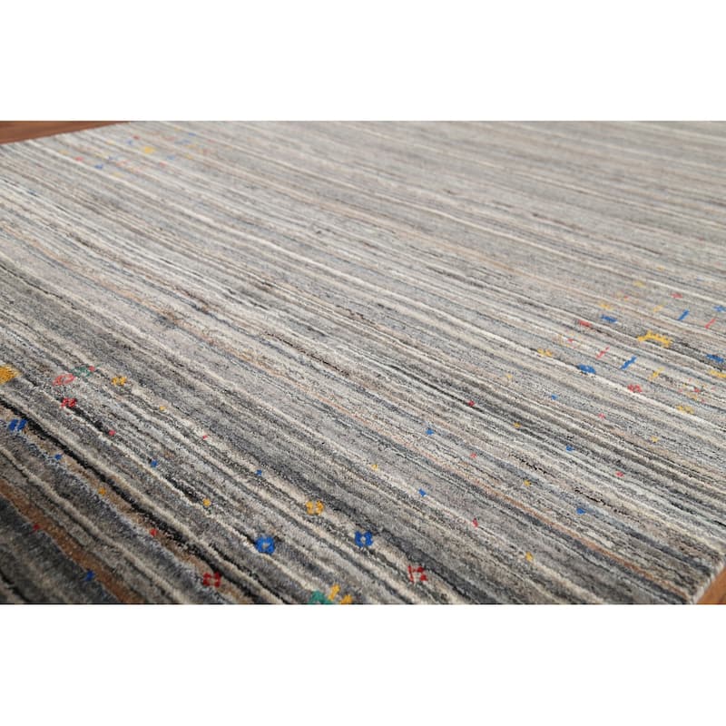 Striped Gabbeh Indian Area Rug Handmade Wool Carpet - 5'1"x 7'11"