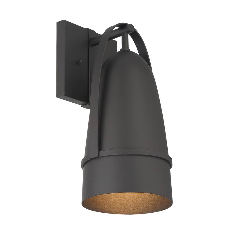 Rue 14 in. 1-Light Black Modern Outdoor Wall Lantern with Dark Sky Metal Shade