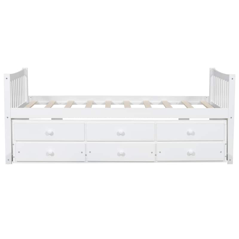 Daybed with Trundle and Drawers Twin Size Modern Wooden Sofa Bed Frame