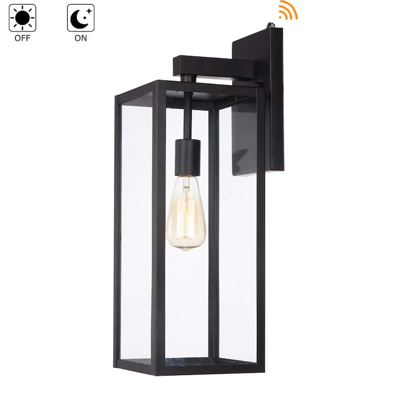 1-Light 21'' H Matte Black Outdoor Wall Lantern Sconce with Dusk to Dawn Sensor
