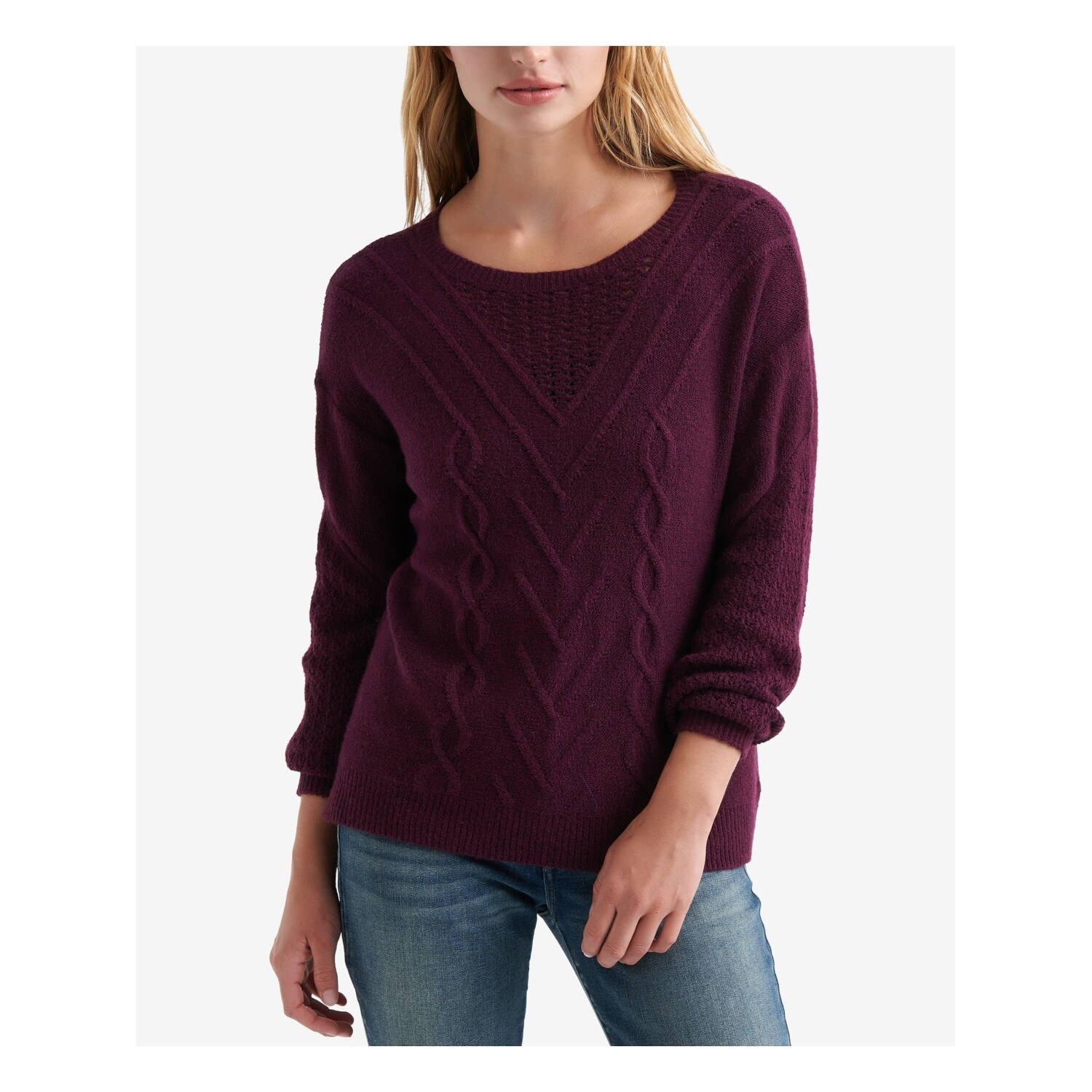 cable knit crew neck sweater women's