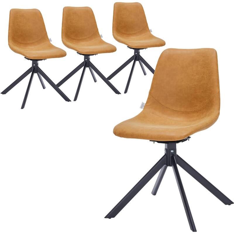Markley Leather Dining Chair 360 Degree Swivel with Iron legs Modern Accent Side Chair Set of 4 - Brown