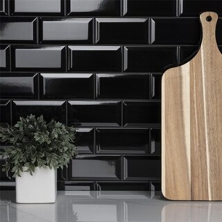 Shop Somertile 3 X 6 Inch Crown Heights Beveled Glossy Black Ceramic Wall Tile 44 Tiles 6 03 Sqft Overstock 31320230
