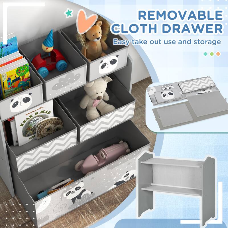 6-Bin Grey MDF Toy Storage Organizer Shelf with Teddy Design for Kids Books and Clothes - 24.75" L x 11.75" W x 26" H