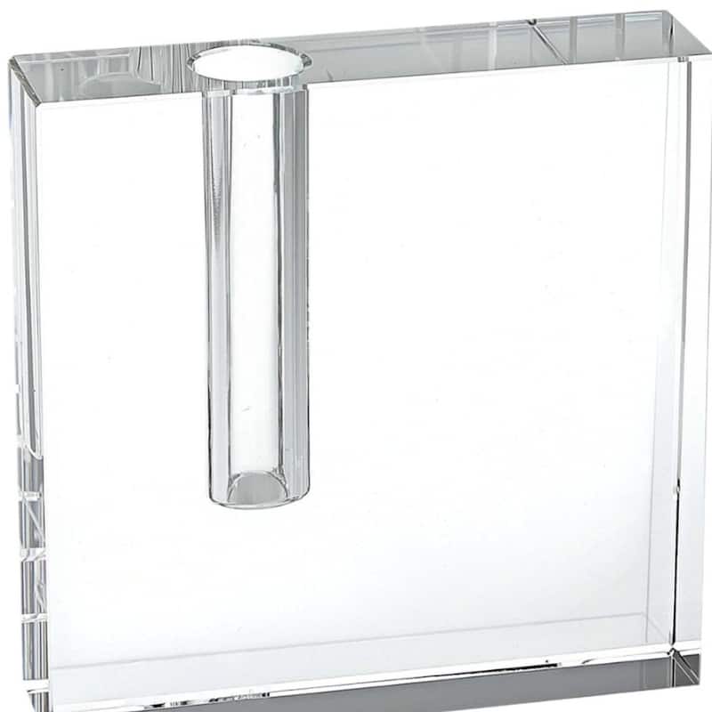 HomeRoots 6" Clear Square Lead Free Crystal Bud Vase