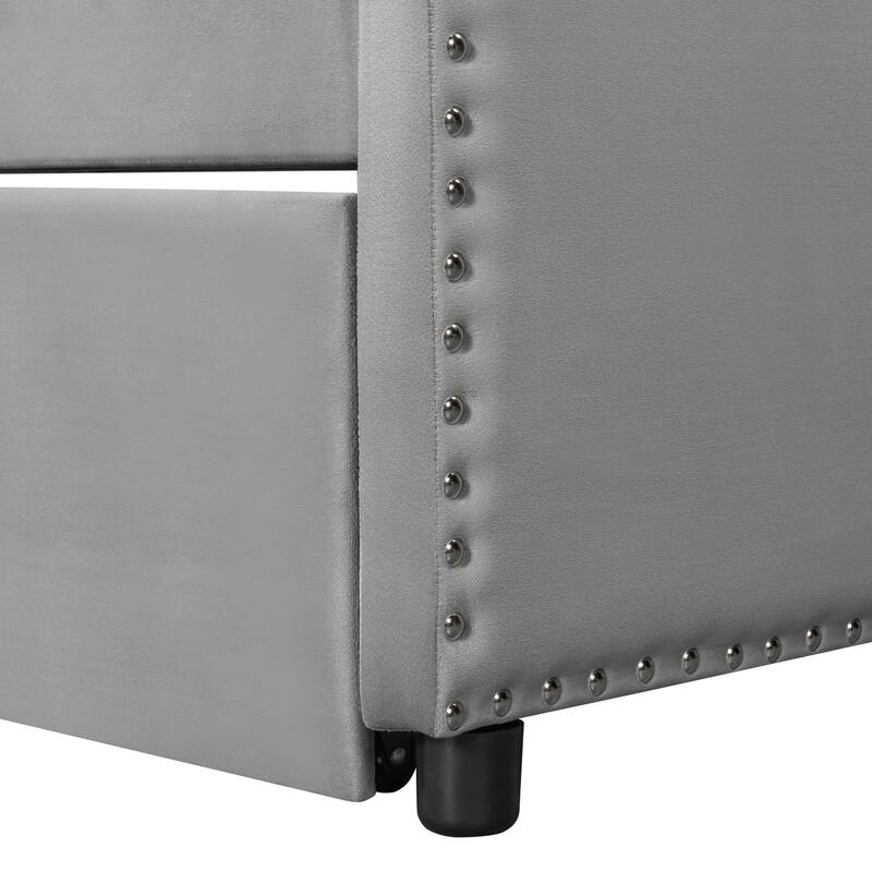 Twin Velvet Upholstered Daybed with Pop-Up Trundle Bed, Luxurious Convertible Sleeper