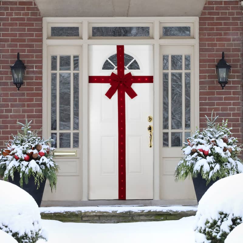 14' Pre-Lit Battery Operated Red Velvet Christmas Door Bow