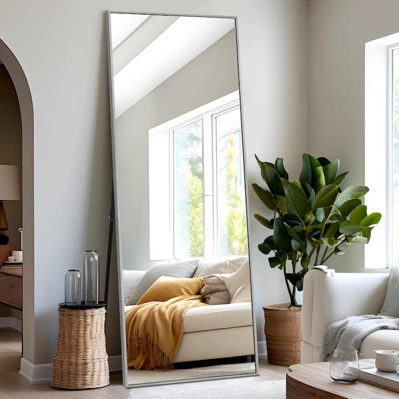 Dovelina Modern Full Length Floor Mirror - Freestanding Vanity Mirror for Bathroom or Living Space - 64*21 - Silver
