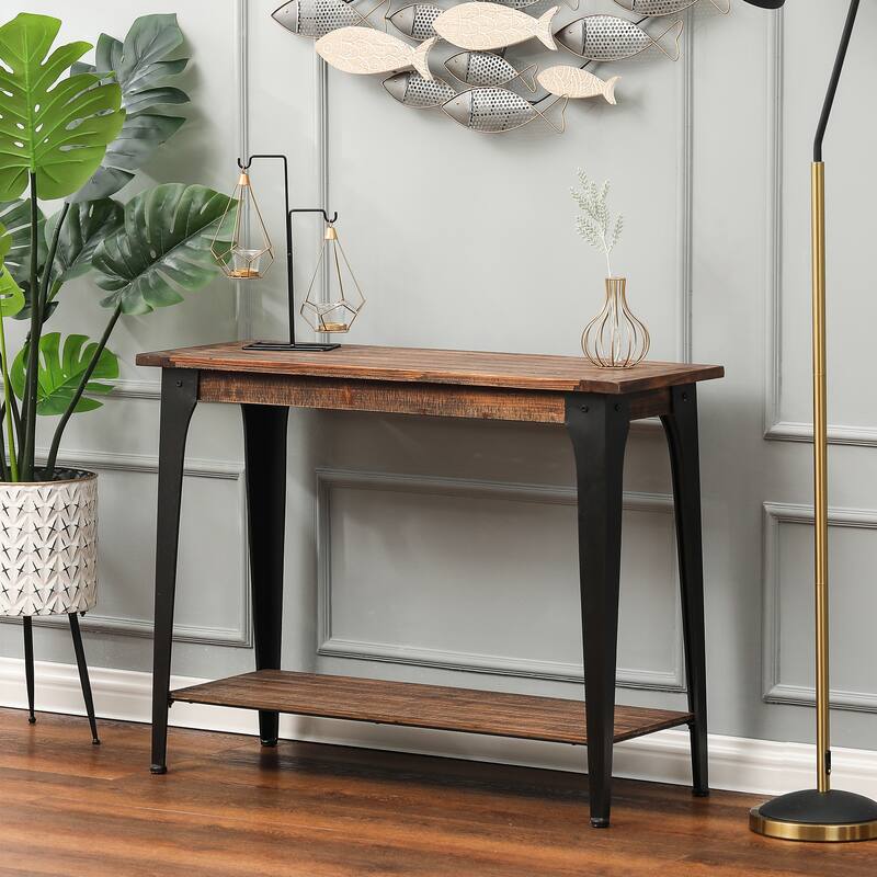 Dark Brown Wood and Black Metal 1-Shelf Console and Entry Table - 40" Wide
