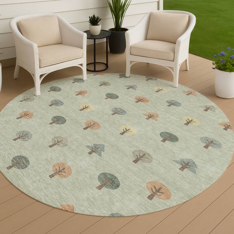 Machine Washable Indoor/ Outdoor Modern Mulvane Chantille Rug - Celery - 8' x 8'