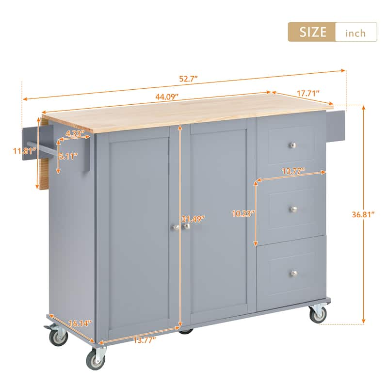 White Rolling Kitchen Island Solid Wood Top, Locking Wheels, Storage & More"