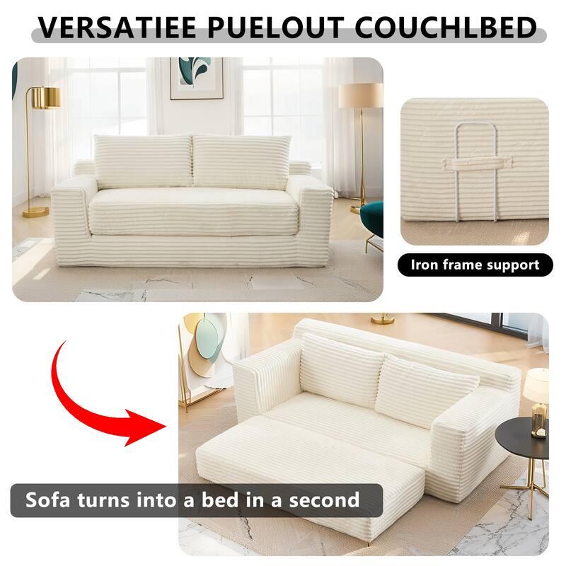 Convertible Memory Foam Loveseat Sofa Bed, No-Assembly Corduroy 2-in-1 Couch with Steel Frame for Small Spaces