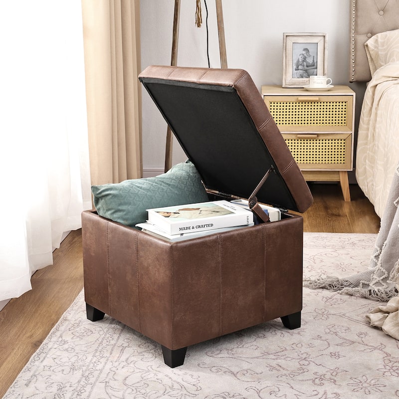 Adeco Versatile Faux Leather Storage Ottoman