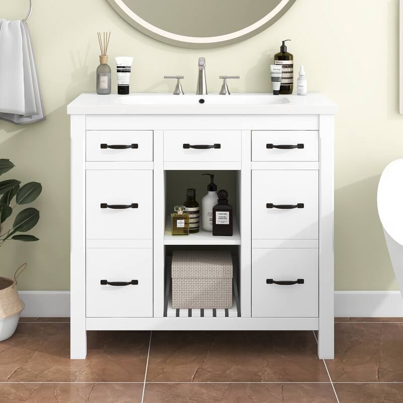 36" Solid Wood Frame Bathroom Cabinet