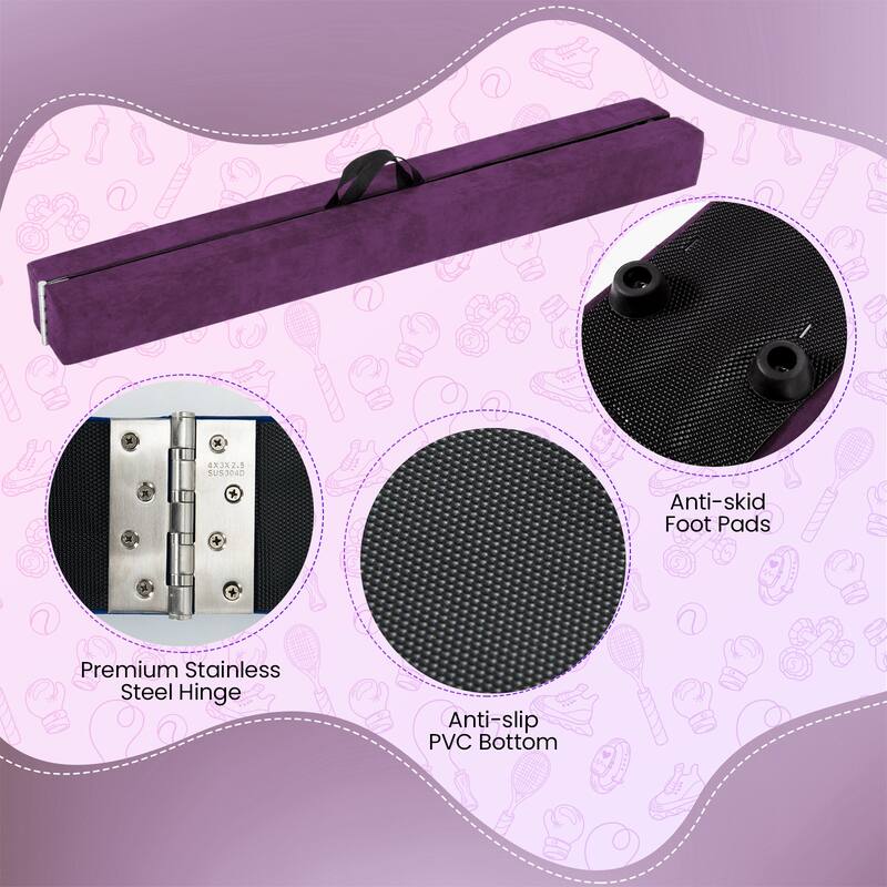 Gymax 9 FT Folding Gymnastic Beam w/Anti-slip Base Pine Wood Frame