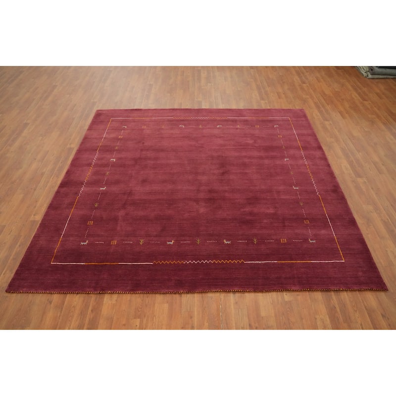 Hand Knotted Oriental 100% Wool Carpet Tribal Animal Pictorial Red Gabbeh Area Rug - 7' 10'' X 8' 3''