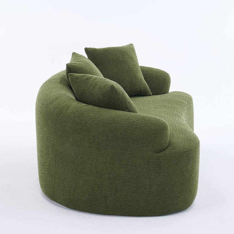 Chenille Curved Loveseat Sofa, Full Compression Sponge Sofa with 3 Pillow
