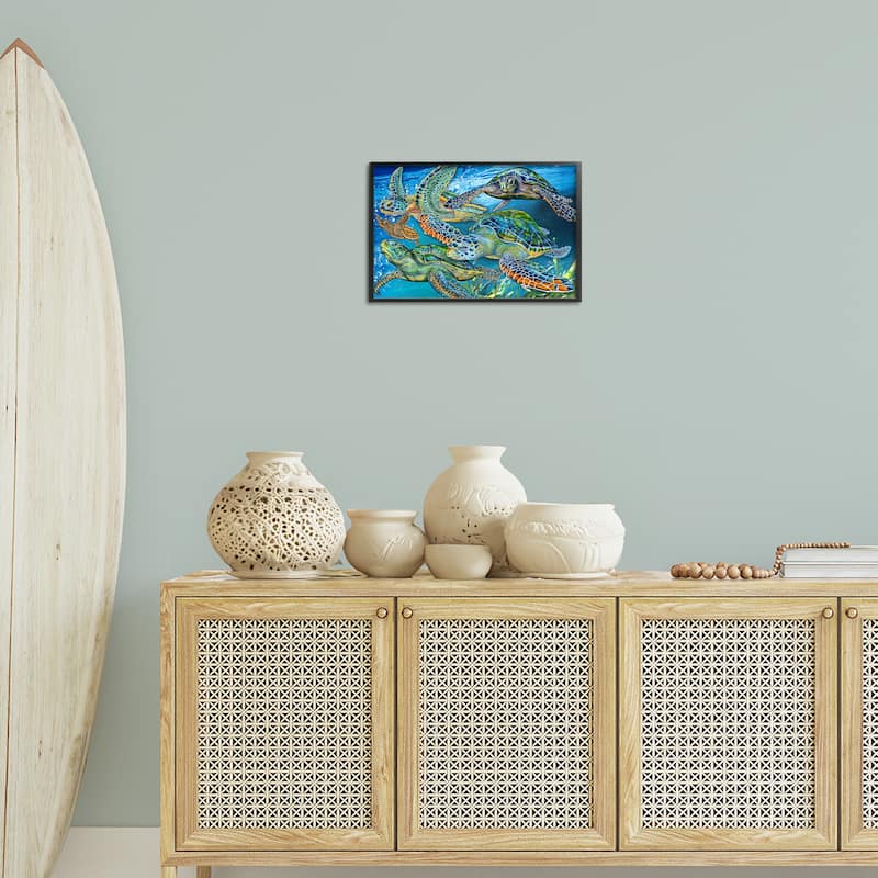 Stupell Tortoise Family Underwater Swim Framed Giclee Art Design By Tim Jeffs