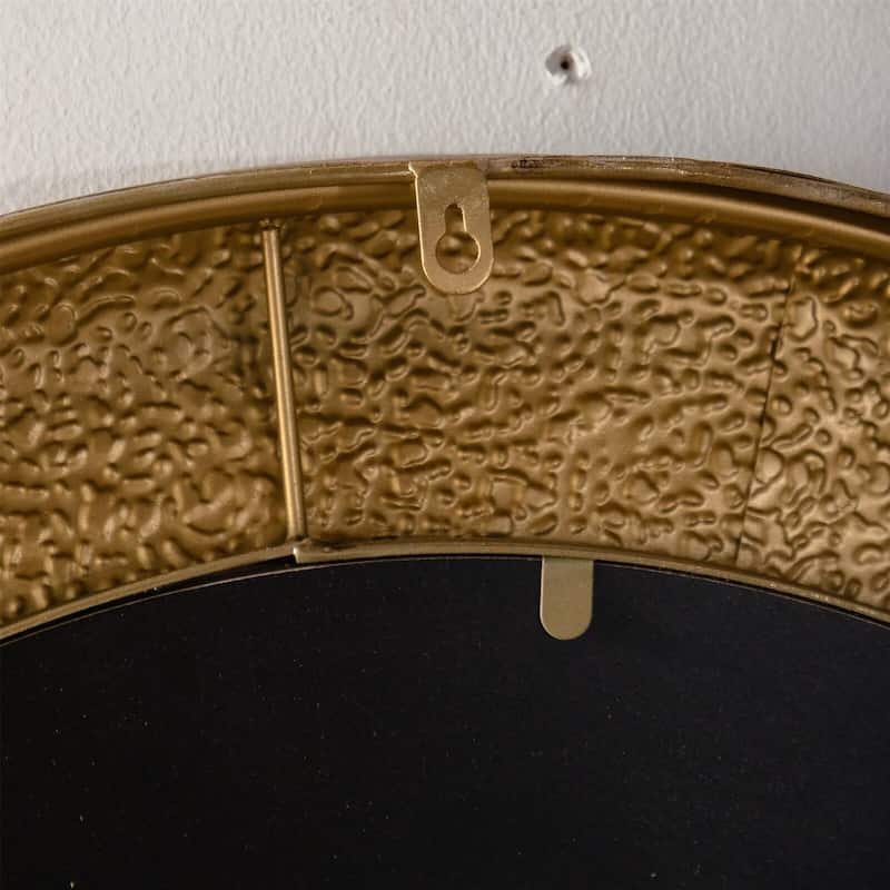 31.3" Hammered Gold Round Wall Mirror Iron Frame & MDF Back Decorative Mirror