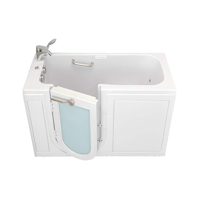 Ella Lounger 27"x60" Acrylic Hydro Massage Walk-In Bathtub with Outward Swing Door, 2 Piece Fast Fill Faucet, 2" Dual Drain