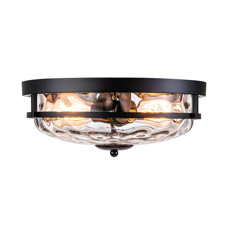 2-Light Mid-Century Modern Industrial Farmhouse Round Dome Glass Flush Mount Light - 12.9 in. W x 5.5 in. H