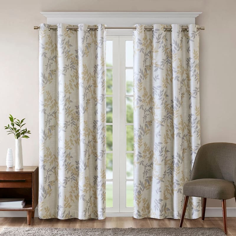 Rossetta Printed Multi Botanical Design Blackout Curtain Panel, Only 1 Piece Panel - 50x84" - Yellow+Gray