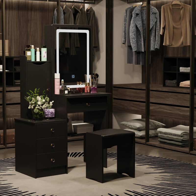 33"Wide Makeup Vanity Set with Stool and Mirror,3 Color Touch Light - 33"W