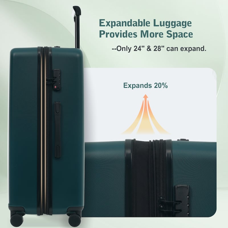 Luggage Sets 5 Piece with Front Opening, Hardside Expandable Carry On Suitcase Set with Double Spinner Wheel with USB Port