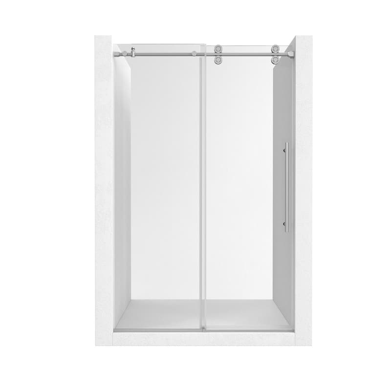 CASAINC 48"/60"W x 76"H Sliding Frameless Shower Door with Clear Glass - 48" x 76" - Brushed nickel