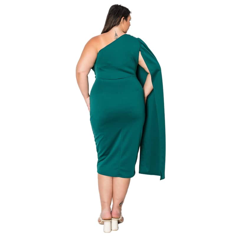 L I V D Plus Size Spade One Shoulder Cape Dress