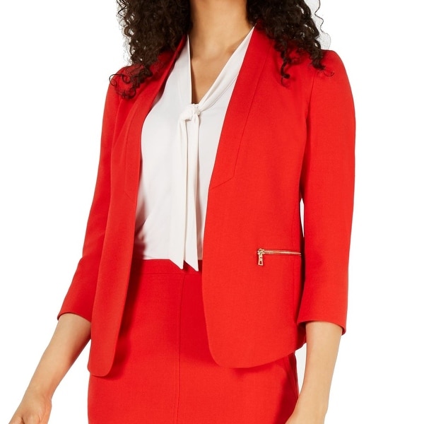 Anne Klein Womens Blazer Jacket Red Size 10 Zip-Pockes Crepe Open-Front. Opens flyout.