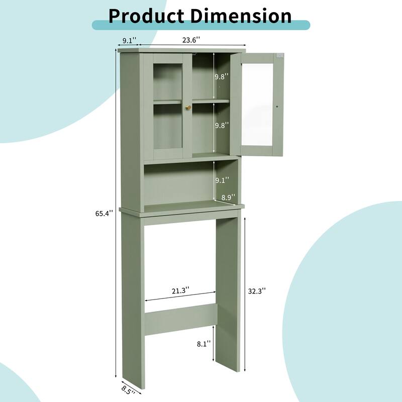 Futzca Over The Toilet Storage Cabinet with Adjustable Shelf & Glass Door - N/A