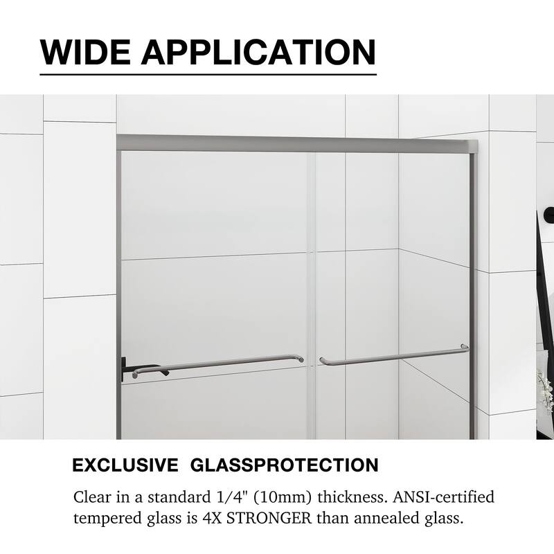 48/54/60 Inch Double Sliding Framed Shower Door with Clear Tempered Glass