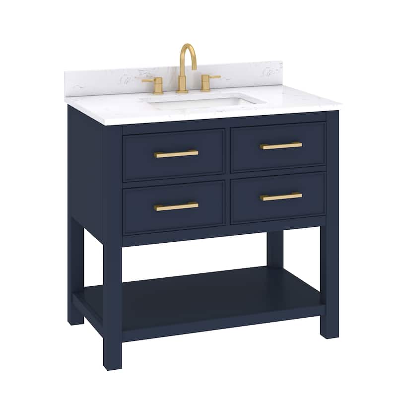 Avanity Brooks 37 in. Vanity in Navy Blue finish and Cala White Engineered Top