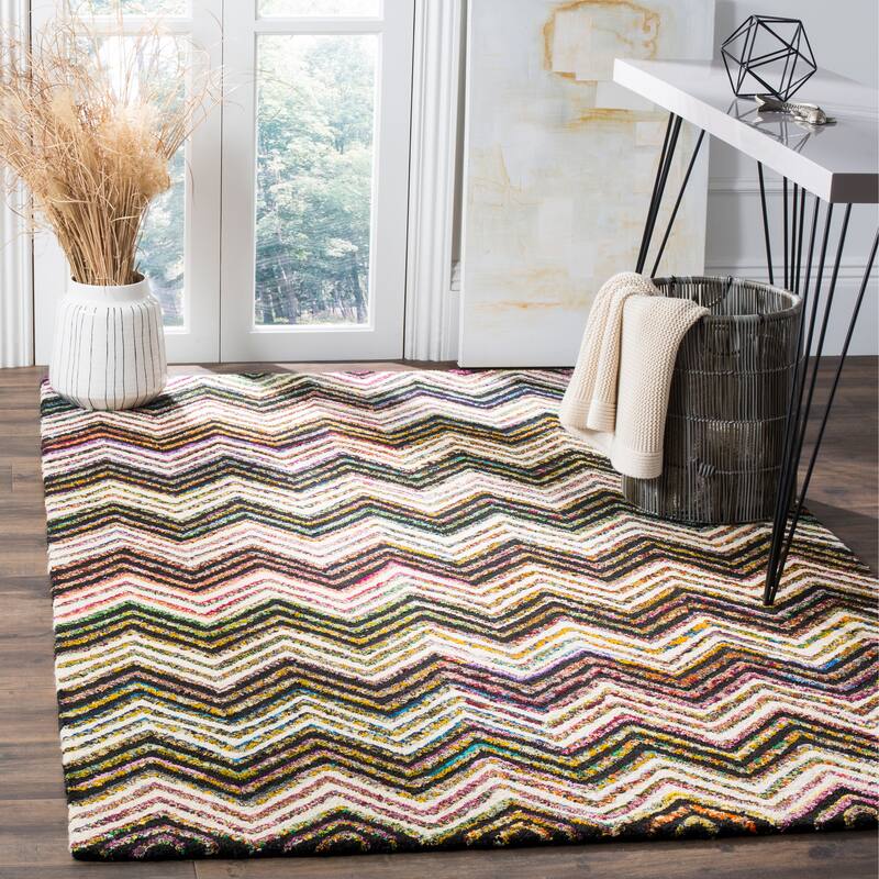 SAFAVIEH Handmade Nantucket Ynes Contemporary Cotton Rug - 8' x 10' - Ivory/Black