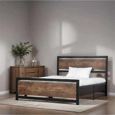 Bed Frame w/Headboard & Footboard,Strong Metal Slat Support Bed Frame