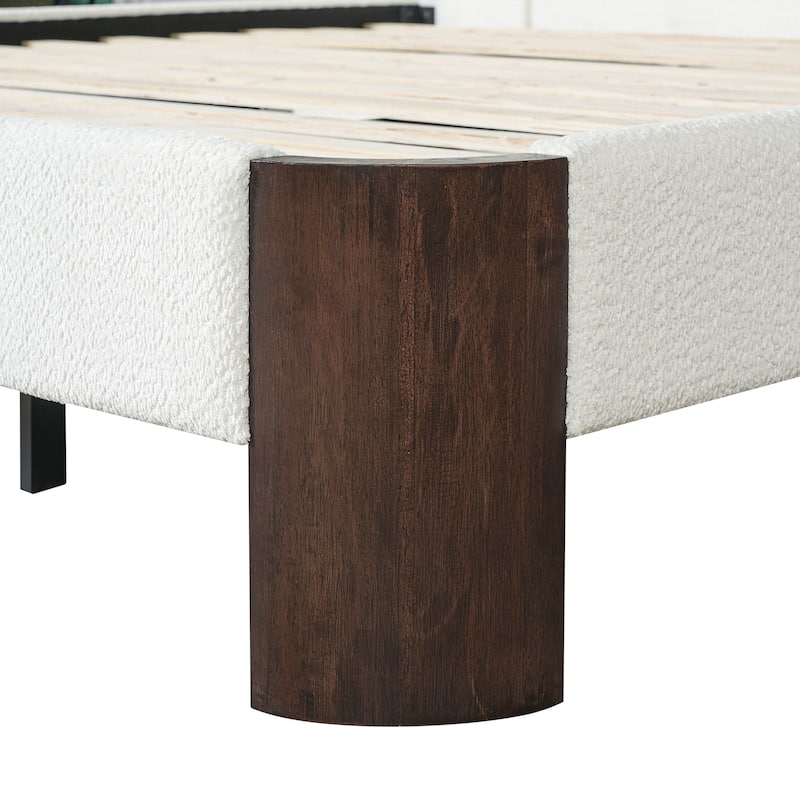 Christopher Knight Home - Modern Boucle Upholstered Platform Bed with Built-In Floating Shelves