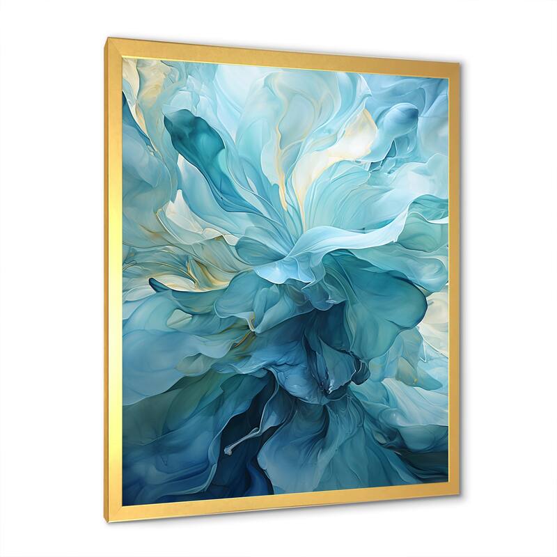 Designart "Aqua Blue And White Serenity Swirl IV" Abstract Spirals Framed Canvas Art Print