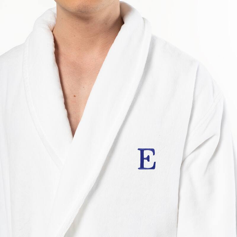 Authentic Hotel and Spa 100% Turkish Cotton Personalized Unisex Anovia Velour Bathrobe - Navy Block Font