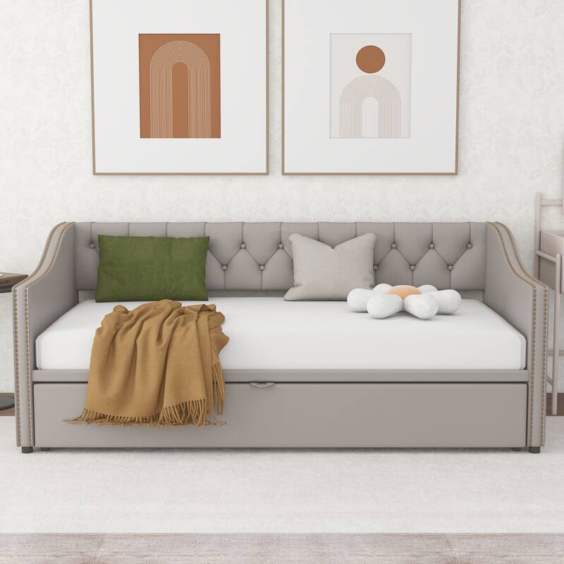 Upholstered Sofa Bed with Pop-Up Bed Frame