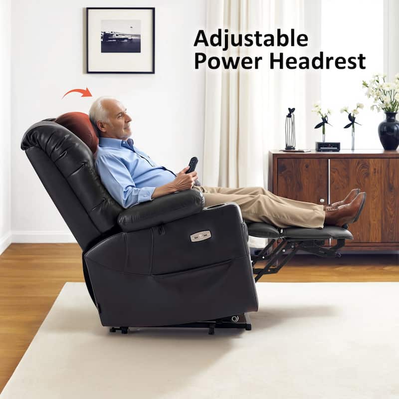 MCombo Large Dual Motor Power Lift Recliner Chair with Massage and Dual Heating for Elderly People, Faux Leather